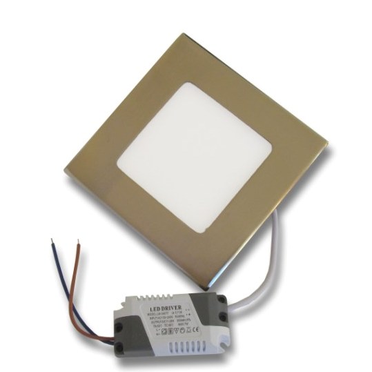 6W LED Панел за Вграждане INOX Квадратен - Студено Бяла Светлина 6000К