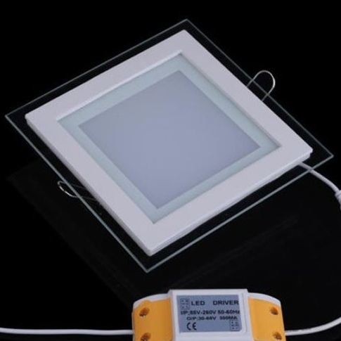 6W Квадратен Стъклен LED Панел за Вграждане Студено Бяла Светлина 6500К