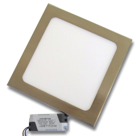 18W LED Панел за Вграждане - INOX Квадратен - Студено Бяла Светлина 6000К - Кликнете на изображението, за да го затворите