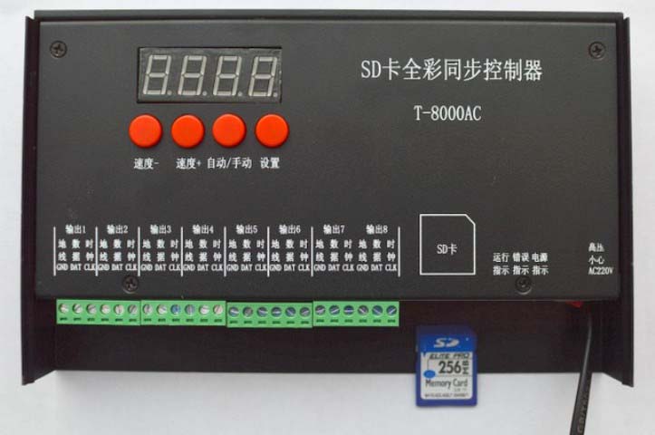 Контролер T8000AC RGB LED Пиксели WS2812B - Кликнете на изображението, за да го затворите