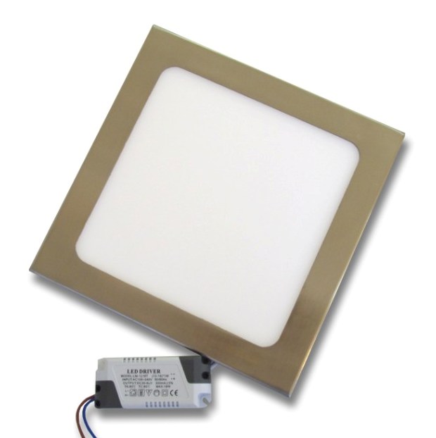 12W LED Панел за Вграждане - INOX Квадратен - Студено Бяла Светлина 6000К