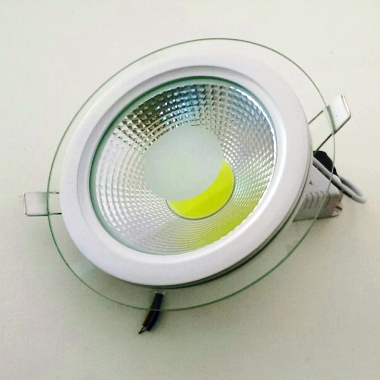 Офис LED COB Луни за Вграждане 10W - Студено Бяла Светлина 6500K Стъклена Периферия