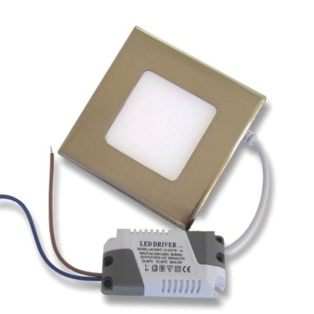 3W LED Панел за Вграждане - INOX Квадратен - Студено Бяла Светлина 6000К - Кликнете на изображението, за да го затворите